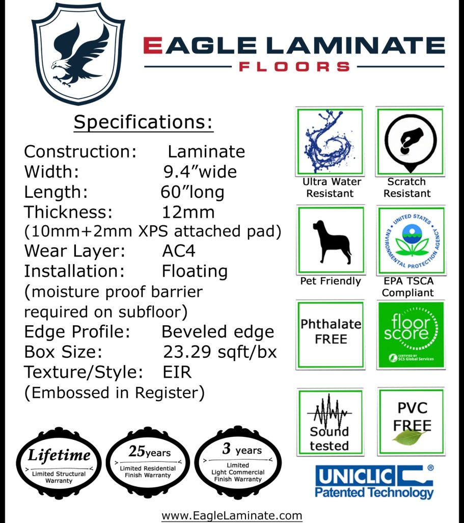 Eagle Laminate Floors specifications